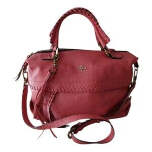 OrYany Burgundy Pebbled Leather Satchel Handbag w Whip Stitch & Crossbody Strap